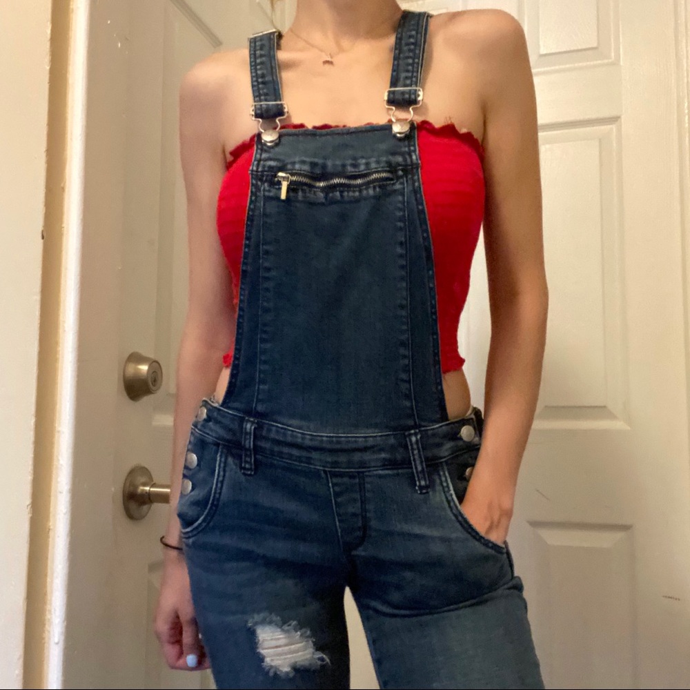 Bebe fitted denim overalls